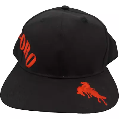 Marlboro Snapback Hat Black Cap Logo Side Script Bronco Cowboy 1990s Vintage • $40.38