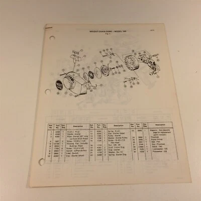 $24.99 • Buy 1972 Wright Model 140 Chain Saw Parts List D155608