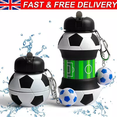 Foldable Reusable Soccer Ball Shaped Silicone Special Water Bottle Leak-proof UK • £10.96