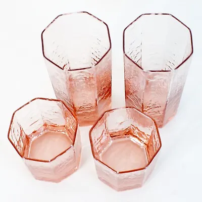 Libbey Peach Hexagon Glasses Tumblers Textured 2 Each Highball Lowball Vintage • $15.99