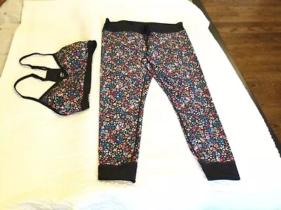 Joy Lab Black / Pink Floral Print Sports Bra Leggings Activewear Set Juniors XL • $18