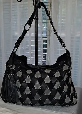 Rafe New York Black And Gray Studded Leather Hobo Handbag • $19