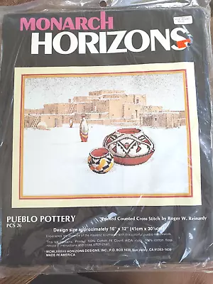 VTG (1987) New Monarch Horizons Cross Stitch Kit  PUEBLO POTTERY  #PCS 26 • $14.99