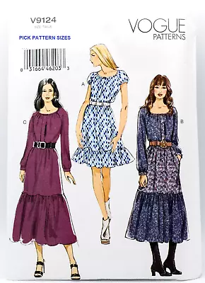 Vogue V9124 Prairie Dress Peasant Cottagecore Dress Maxi/Midi Pattern 6-14/14-22 • $14.99