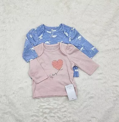 Mothercare Long Sleeve Tops 2 Pack Character T-shirt Set Baby Girl Up To 1 Month • £7