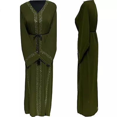 Modest Women Abaya Farasha Jalabiya Arab Dress With Stone Works • £42.99