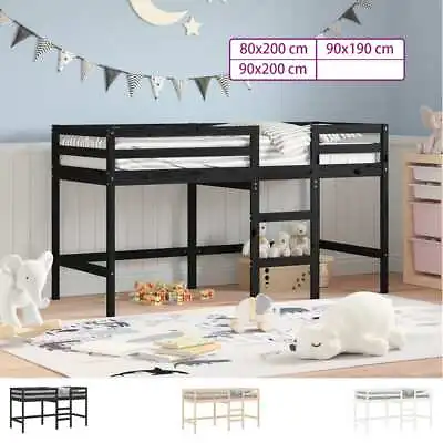 Kids' Loft Bed With Ladder Black 80x200 Cm Solid Wood Pine VidaXL • £129.99