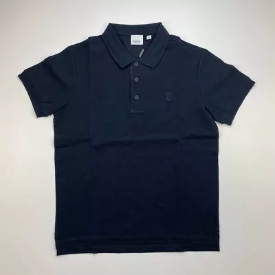 BURBERRY Men Monogram Motif Embroidered Polo Shirt Navy Blue • $195