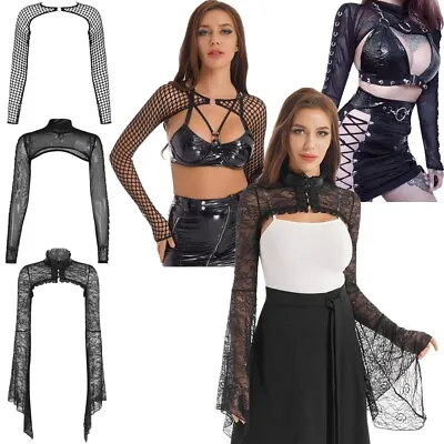 Womens Sexy Long Sleeve Cover Ups See Through Mesh Open Front Shrug Crop Top • $9.59