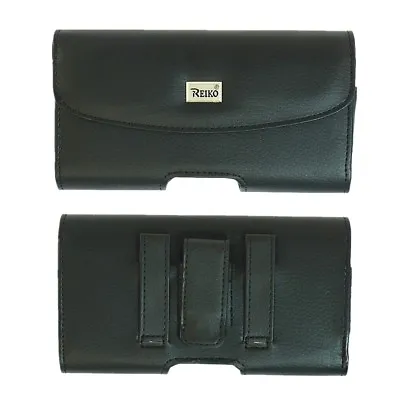 REIKO Horizontal Leather Case Pouch Clip Belt Loops Side Holster For Cell Phones • $9.99