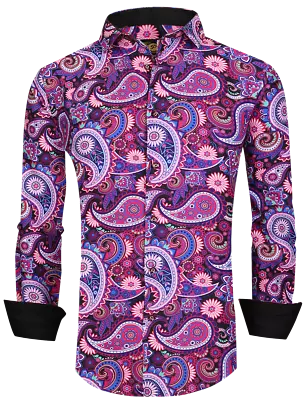 Mens PREMIERE Long Sleeve Button Down Dress Shirt COLORFUL DESIGNER PAISLEY 713 • $39.99