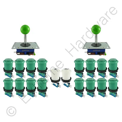 2 Player Arcade Control Kit 2 Ball Top Joysticks 18 Buttons Green JAMMA MAME Pi • £34.99