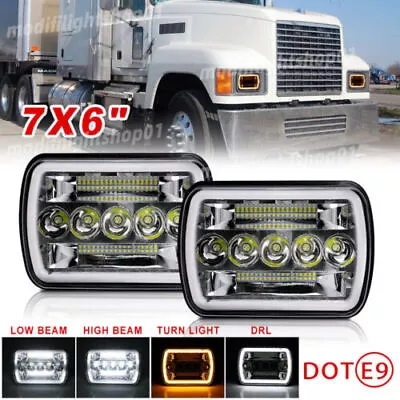 Pair 7X6 5X7''LED Headlights DRL Hi/Lo BeamFor Mack CH CH600 MS300P CS200P Truck • $58.54