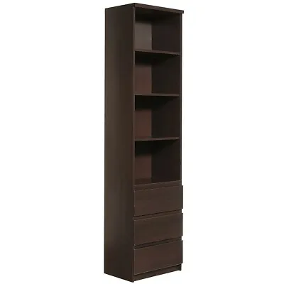 Tall Narrow 3 Drawer Bookcase Living Room Furniture Dark Mahogany • £378