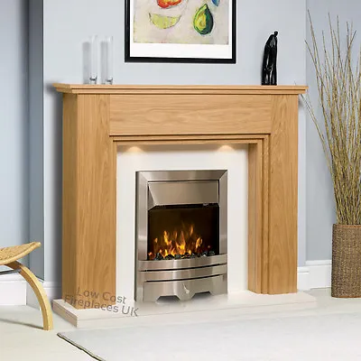 Electric Oak White Surround Modern Wall Fire Fireplace Suite Lights Large 54  • £718