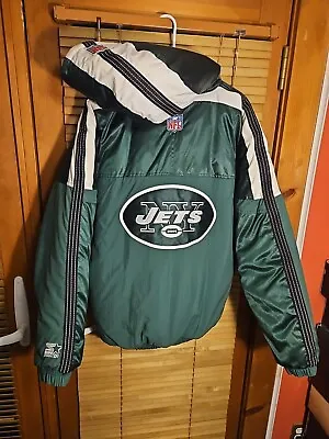 Vintage New York Jets Starter Jacket Full Zip Hooded Quilted Men's M 90s Y2K  • $100