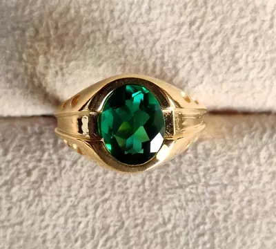 2ct Oval Cut Natural Emerald 14k Real Yellow Gold Mens Ring • $1211.24