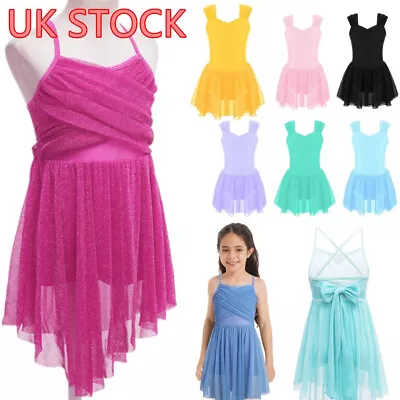 UK Kids Girls Lyrical Chiffon Ballet Dance Dress Tutu Skirt Performance Costume • £11.64