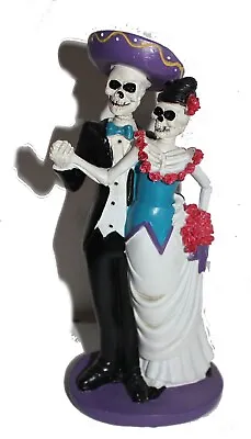 DOD Mariachi Wedding Bride And Groom Skeleton Couple Figurine Decoration 9  Tall • $29.94