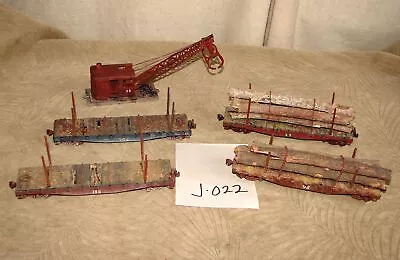 Logging Lot Of 5: Grapple Crane Flatcars W/Log Bunks & Real Wood Logs HO J022 • $34