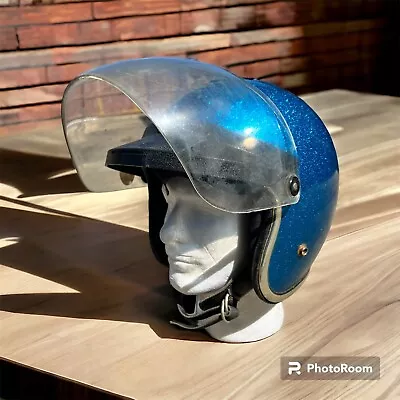 Vintage Arthur Fulmer Af-40 Blue Metal Flake Motorcycle Helmet Open Face Shield • $89.50