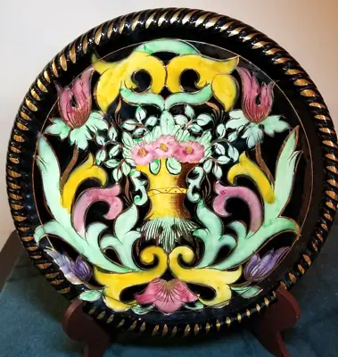 Vintage 13  Hand Painted MAJOLICA Plate H.BEQUET BELGIUM • $17