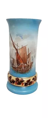 Antique Large Bristol Glass Vase Hand Painted Phantom Ship/Boat • $64.70