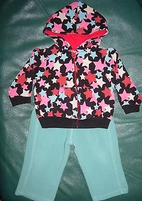 $4.50 • Buy 12 Month Girls Black Star Print Faded Glory Hoodie & Aqua Old Navy Fleece Pants
