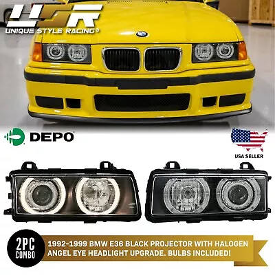 DEPO Halogen Angel Eye P36 Projector Glass Headlight For 92-99 BMW E36 3 Series • $269.96