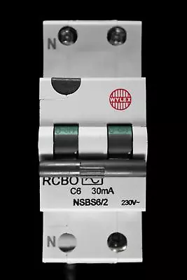 WYLEX 6 AMP TYPE C 10kA 30mA DOUBLE POLE RCBO NSBS6/2 • £18.85