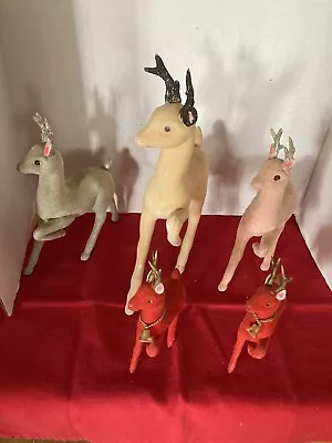 Vintage Flocked Reindeer Red Pink Gray & Beige Japan • $9.95