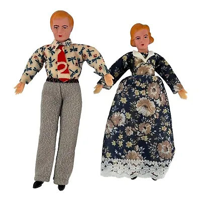 Vintage Dollhouse Mother And Father Dolls 5 Inch Bendable Mom Dad Man Woman • $28