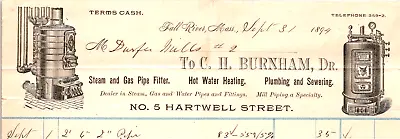 1894 C H Burnham Steam & Gas Pipe Fitter Plumbing & Sewering FALL RIVER MA AA36 • $12.99