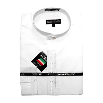 Daniel Ellissa Mens Clergy Shirt Long Sleeve Cross Placket White • $34.99