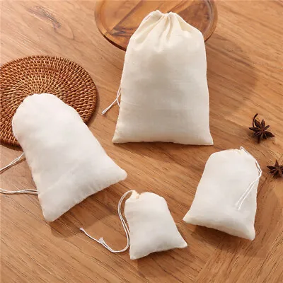 10Pcs Cotton Muslin Drawstring Bags Bath Herbs Empty Tea Filter Making Spice • £4.39