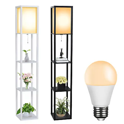 £39.99 • Buy Wooden Shelf Floor Standard Lamp Lounge Reading Light 3-Tiered Shelving W/ Bulb