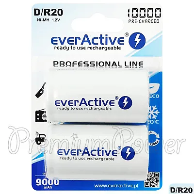 2 X EverActive D Size Rechargeable Batteries Professional Line Min 9000mAh Ni-MH • $25.95