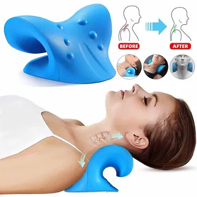 Neck Traction Pillow Cloud Shape Neck Stretcher Cervical Pain Relief Relax -Blue • £9.90