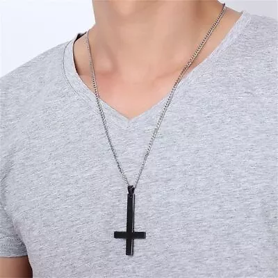 Gold Silver Women&girls Upside Down Cross Necklaces Choker Metal Cross • £3.40