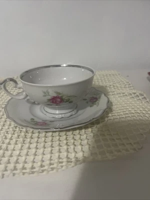 $11 • Buy Chalfonte CPC Porzellan - Rose Pattern - Cup & Saucer. Platinum Band