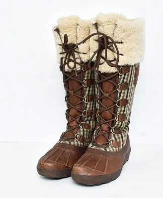 UGG Australia 3226 Edmonton Lace Up Leather Plaid Sheepskin Winter Boots Sz 9 • $124.99