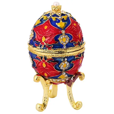 Crytsal Enamel Easter Faberge Egg Jewelry Box Ring Earrings Russian Egg Case • $28.13