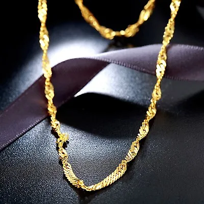 999 Pure 24K Yellow Gold Necklace Woman's Fashion Singapore Elegant Chain 18 L • £509.99