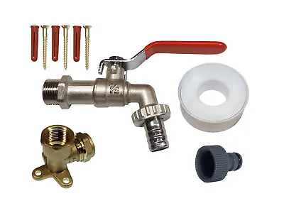 Lever Outside Tap Kit With Brass Wall Plate Elbow And Garden Hose Pipe Fitting • £13.99