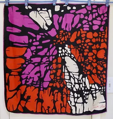 Seta Pura Signed Scarf Shawl White Red Purple On Black Abstract 30 Sq. Italy • $13.99