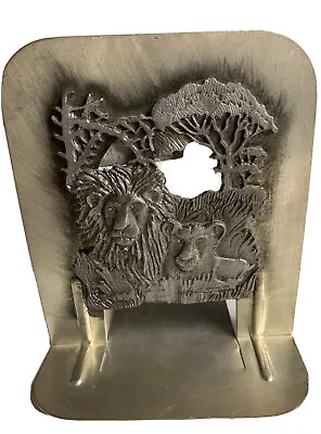 Metzke Lions Big Cats Metal Pewter Bookends 1980 USA Vintage • $23.70