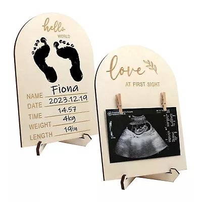 Wooden Ultrasound And Footprint Picture Frame Double Sided Baby Keepsake Cli... • $20.76