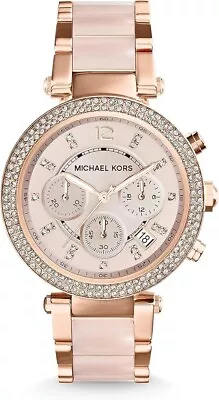 Michael Kors MK5896 Parker Blush Dial Rose Gold Tone Blush Acetate Women's Watch • $95.99