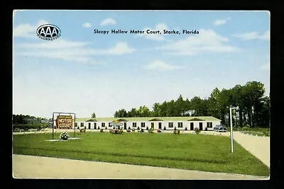 Motel Hotel Postcard Florida FL Starke Sleepy Hollow Motor Court Umbrella Chrome • $4.99