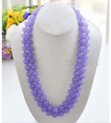 Natural 8mm 10mm 12mm Lavender Purple Jade Round Gemstone Beads Necklace 36  AAA • $7.19